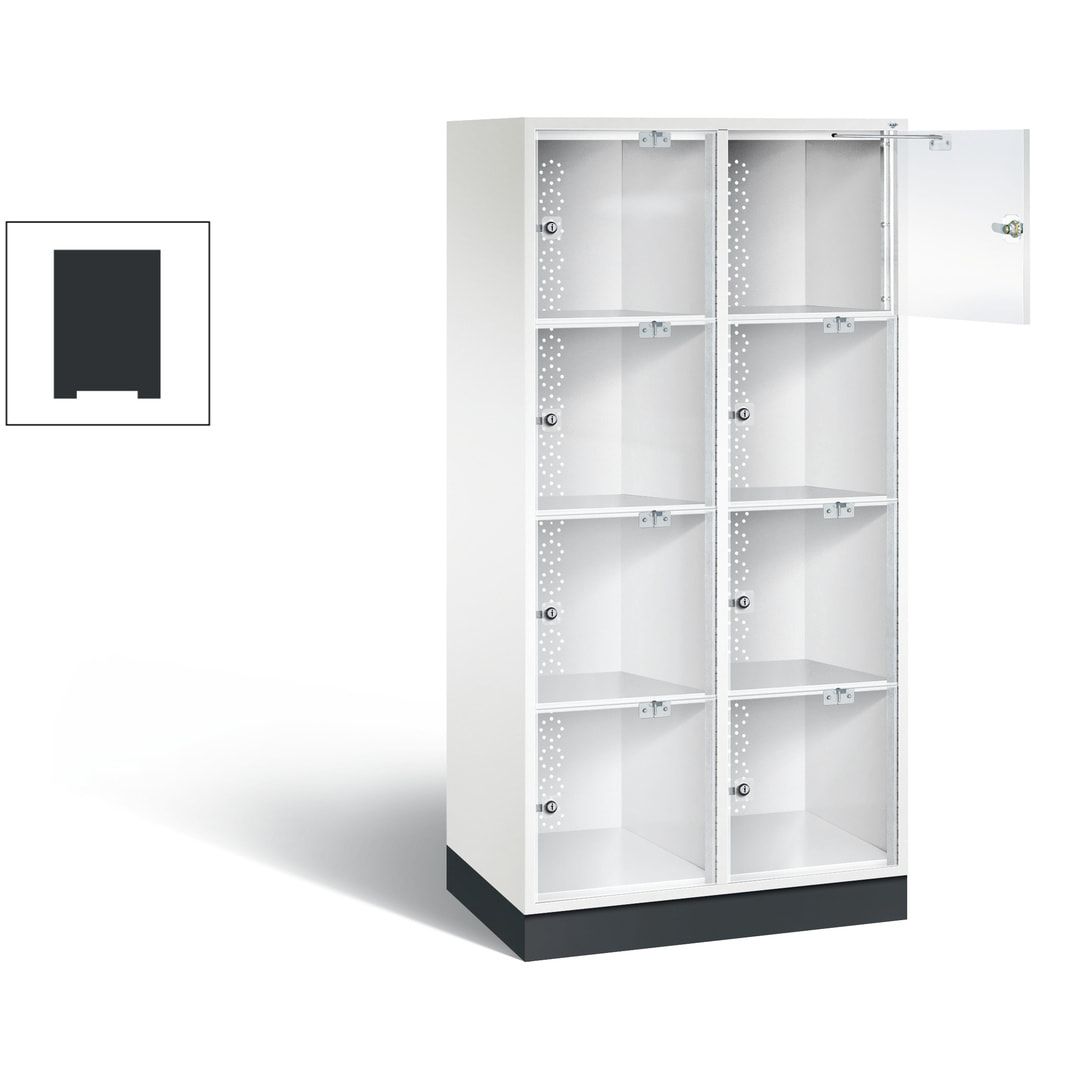 Schließfachschrank, Fächerschrank mit Türen aus Acrylglas, 2 Abteile, 8 Fächer, Zylinderschloss, 1.750 x 820 x 500 mm (HxBxT), Korpus anthrazitgrau