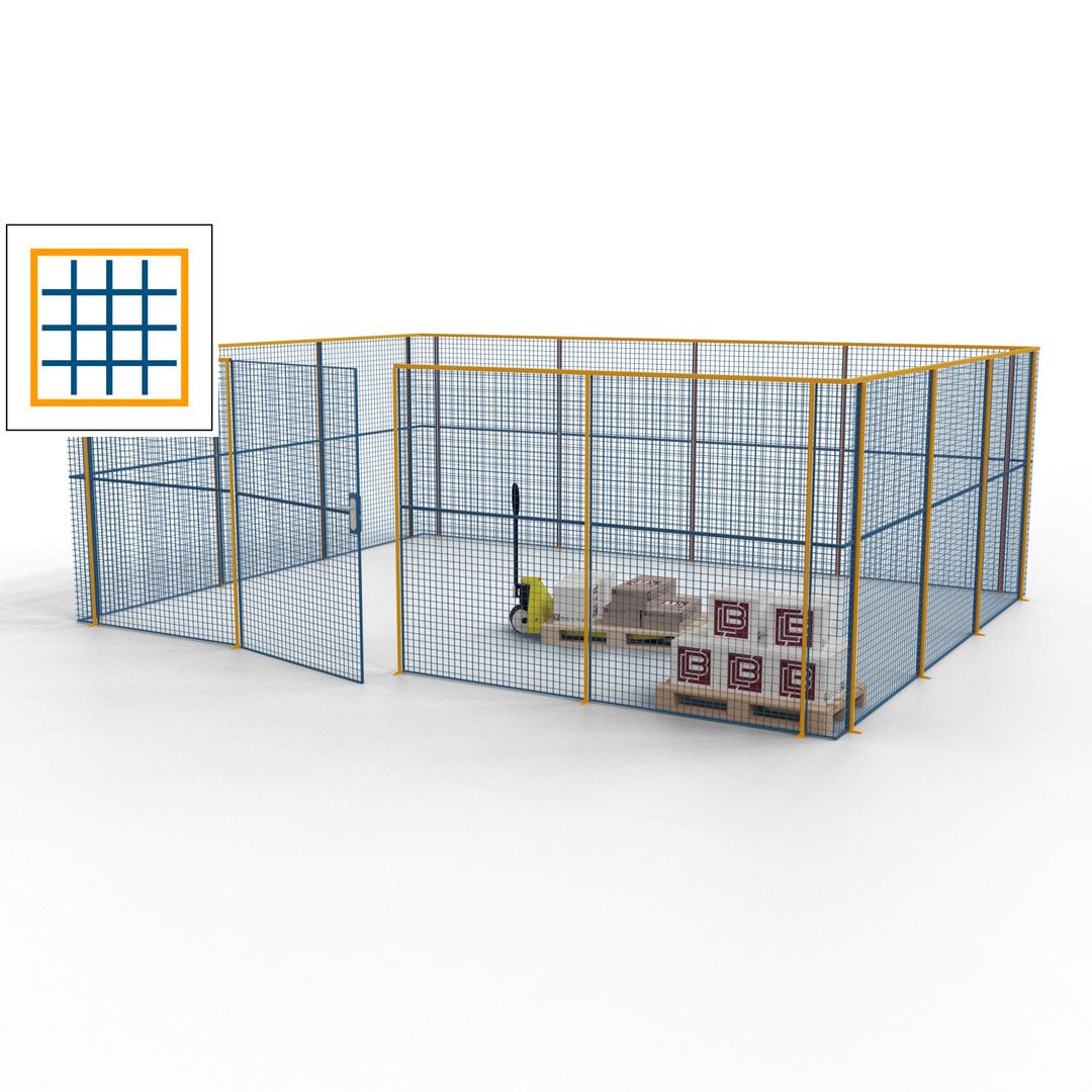 Maschinen Schutzgitter - Hallentrennwand - Sicherheitszaun - Tür - 21 m - 2.200 x 6.400 x 4.900 mm (HxBxT) - enzianblau