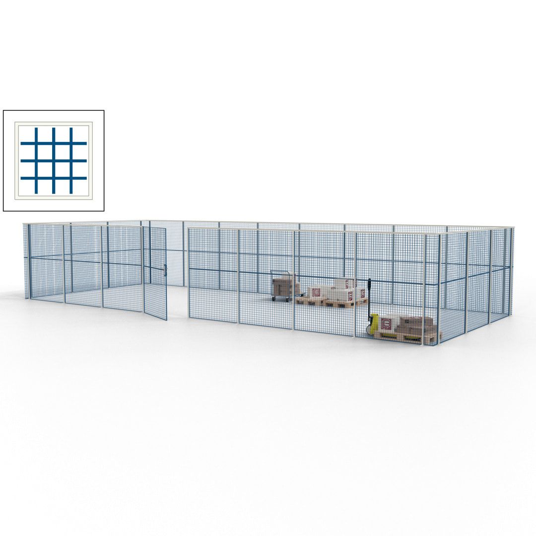 Maschinen Schutzgitter - Hallentrennwand - Sicherheitszaun - Tür - 33 m - 2.200 x 12.400 x 4.900 mm (HxBxT) - enzianblau