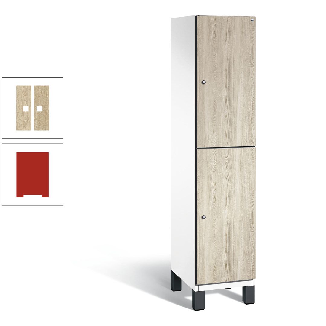 Fächerschrank, Garderobenschrank, mit Füßen, 1 Abteile, 1.980 x 400 x 525 mm (HxBxT), Korpus anthrazitgrau, Tür Donau-Ahorn