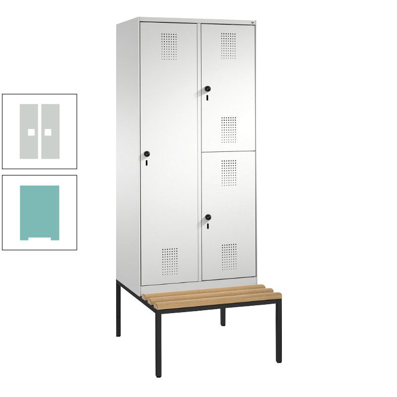 Garderobenschrank, Spind ein- und doppelstöckig Sitzbank, 2 Abteile, 3 Fächer, 2.090 x 800 x 500 mm (HxBxT), Front anthrazitgrau, Korpus anthrazitgrau