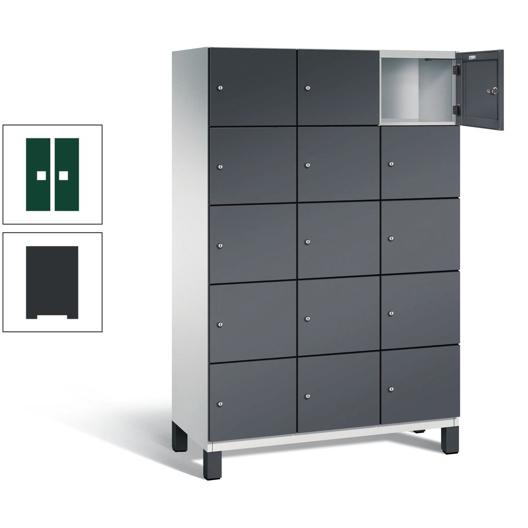 Fächerschrank, Stahlschrank, 15 Fächer, Türöffnungsbegrenzer, Füße, 1.980 x 1.200 x 525 mm (HxBxT), Korpus anthrazitgrau, Front anthrazitgrau