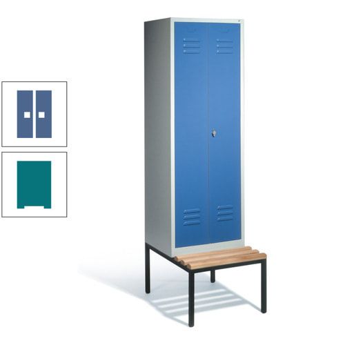 Doppel-Spindschrank, Buche Sitzbank untergebaut, 2 Abteile a 300 mm, Korpus lichtgrau, Tür anthrazitgrau, 2.090 x 610 x 815 mm (HxBxT)