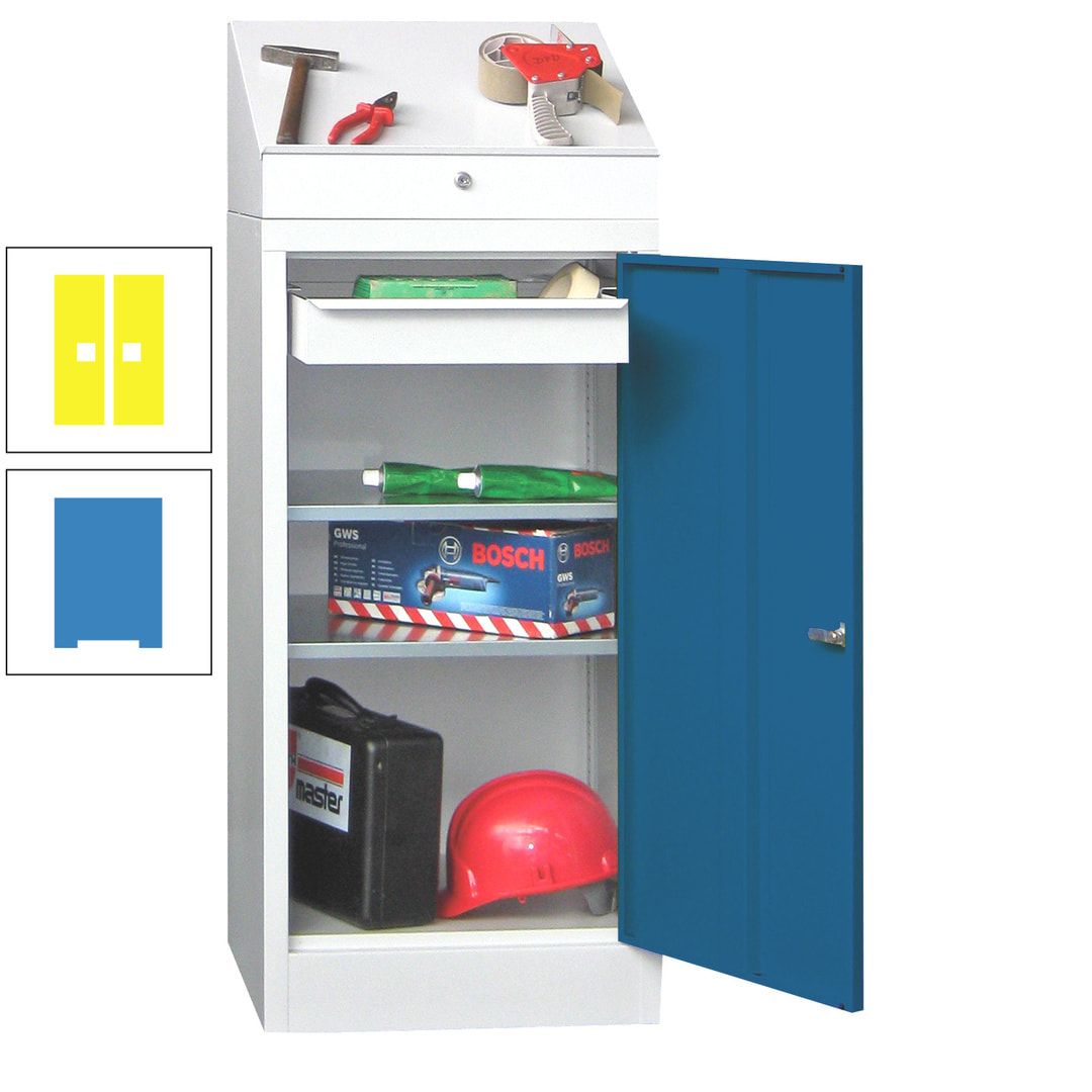 Stehpult mit Schrank - Vollblechtür - 1 Einlegeboden, 1 Ausziehboden, 1 Schublade - 1.270x500x500 mm (HxBxT) - anthrazitgrau