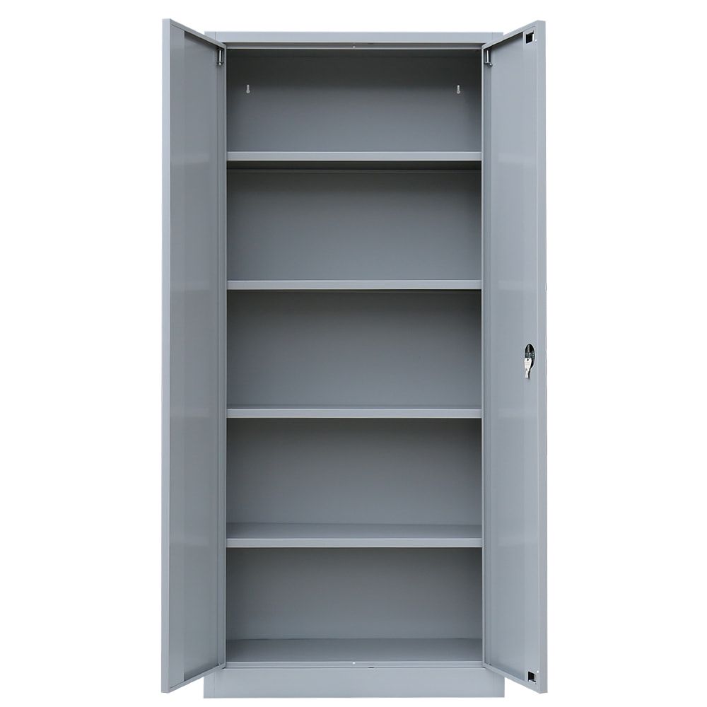 Aktenschrank, Büroschrank, abschließbar, Flügeltüren, 4 Fachböden, 1.800 x 800 x 383 mm (HxBxT), Stahl, Korpus und Türen in enzianblau