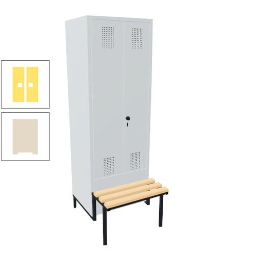 Doppel-Spind, Garderobenschrank, Buche Sitzbank integriert, 2 Abteile a 400 mm, Korpus anthrazitgrau, Tür anthrazitgrau, 1.850 x 800 x 815 mm (HxBxT)