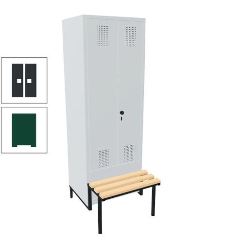 Doppel-Spind, Garderobenschrank, Buche Sitzbank integriert, 2 Abteile a 400 mm, Korpus anthrazitgrau, Tür anthrazitgrau, 1.850 x 800 x 815 mm (HxBxT)