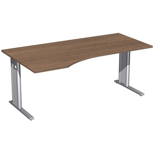 Eckschreibtisch, Ecke links, Füße einseitig verkürzt, C-Fuß Pro, 720 x 1.600 x 1.000 mm (HxBxT), Gestell silber, Dekor Ahorn