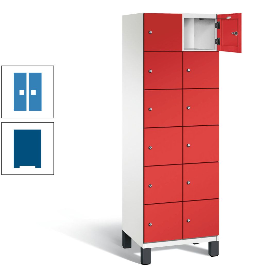 Fächerschrank, Stahlschrank, 12 Fächer, Türöffnungsbegrenzer, Füße, 1.980 x 600 x 525 mm (HxBxT), Korpus anthrazitgrau, Front anthrazitgrau