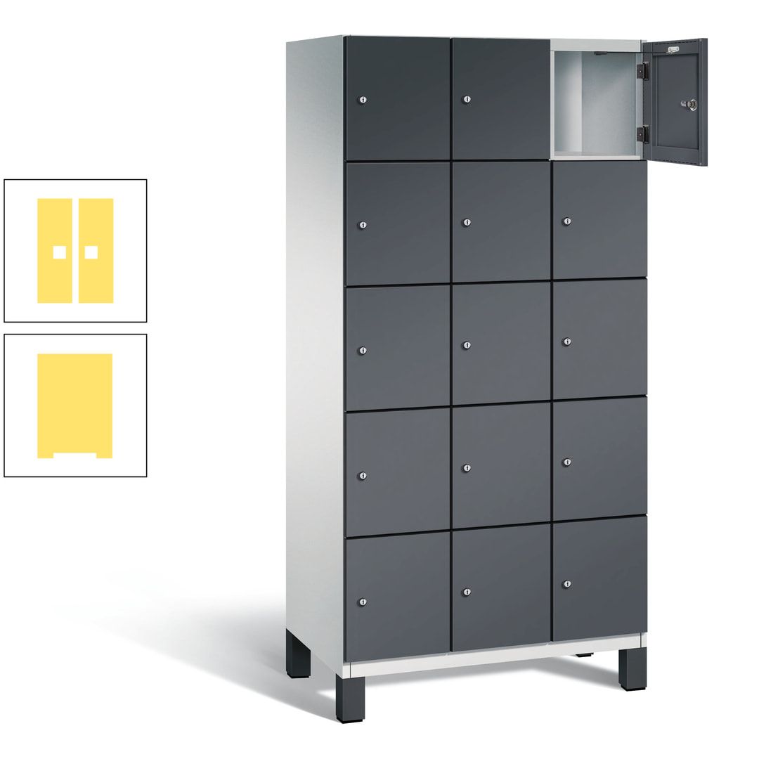 Fächerschrank, Stahlschrank, 15 Fächer, Türöffnungsbegrenzer, Füße, 1.980 x 900 x 525 mm (HxBxT), Korpus anthrazitgrau, Front anthrazitgrau