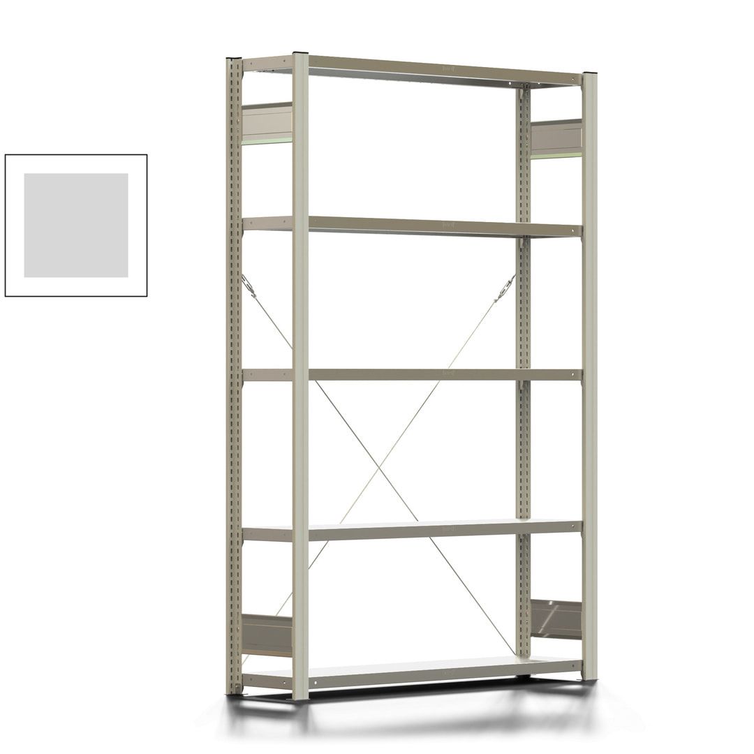 Fachbodenregal mit Tiefenriegel - 350 kg - 2.000 x 1.285 x 326 mm (HxBxT) - Anbauregal - 5 Böden - enzianblau - Lagerregal - Steckregal BERT
