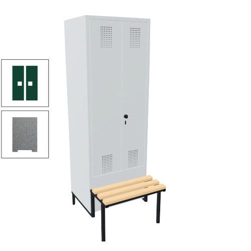 Doppel-Spind, Garderobenschrank, Buche Sitzbank integriert, 2 Abteile a 400 mm, Korpus anthrazitgrau, Tür anthrazitgrau, 1.850 x 800 x 815 mm (HxBxT)