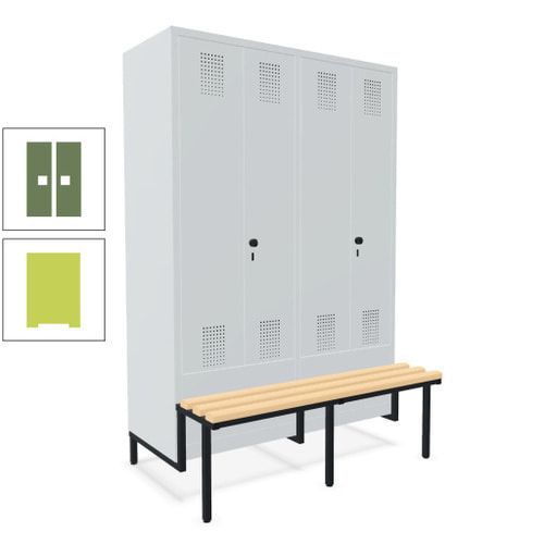 Doppel-Spind, Garderobenschrank, Buche Sitzbank integriert, 4 Abteile 300 mm, Korpus anthrazitgrau, Tür anthrazitgrau, 1.850 x 1.200 x 815 mm (HxBxT)