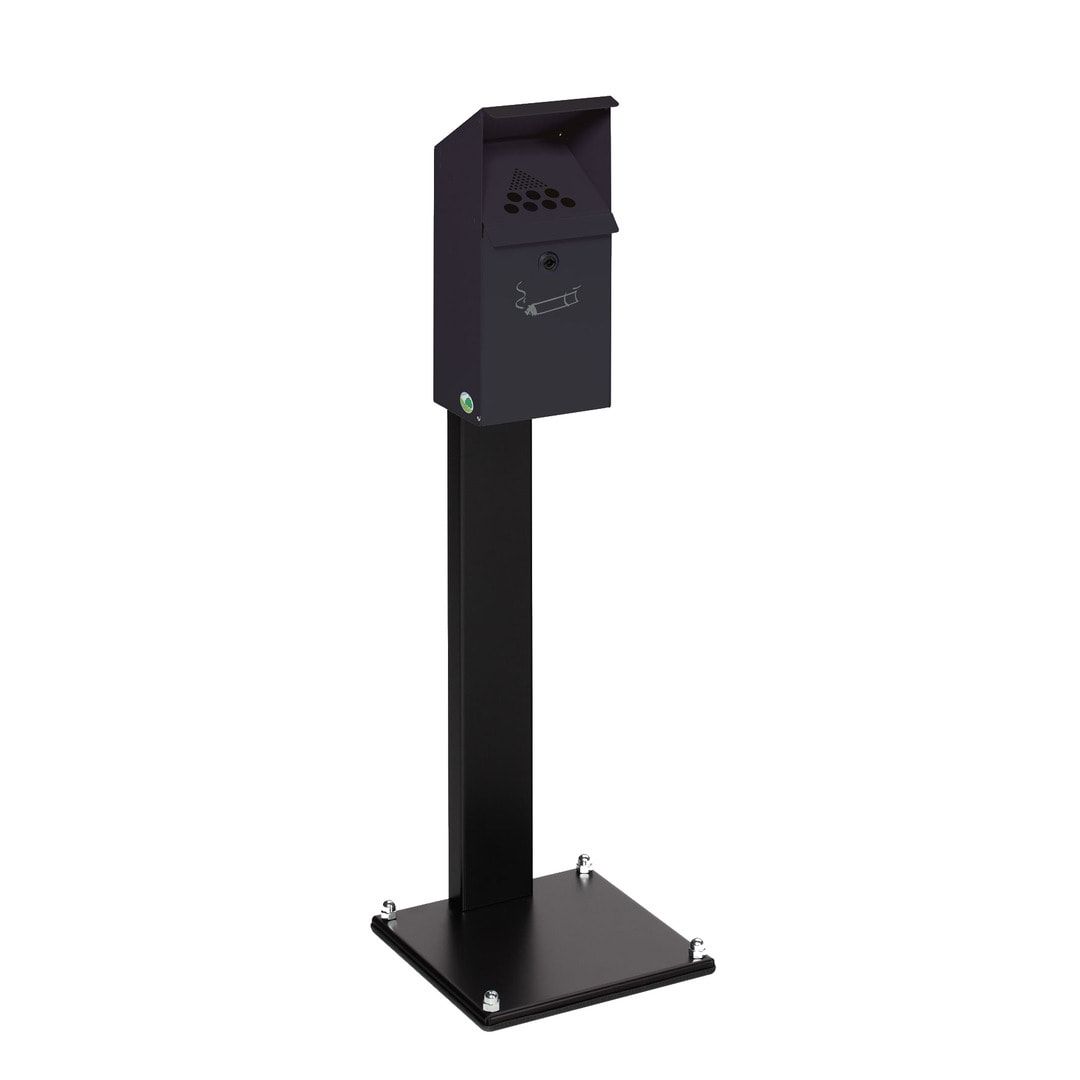 Standaschenbecher mit Schutzdach, 4 l Volumen, Standascher, 1.100 x 310 x 310 mm (HxBxT), Ascher, Turmaschenbecher, Antik-silber