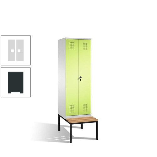 Doppel-Spind, Garderobenschrank, Buche Sitzbank untergebaut, 2 Abteile a 300 mm, Korpus anthrazitgrau, Tür anthrazitgrau, 2.090 x 600 x 815 mm (HxBxT)