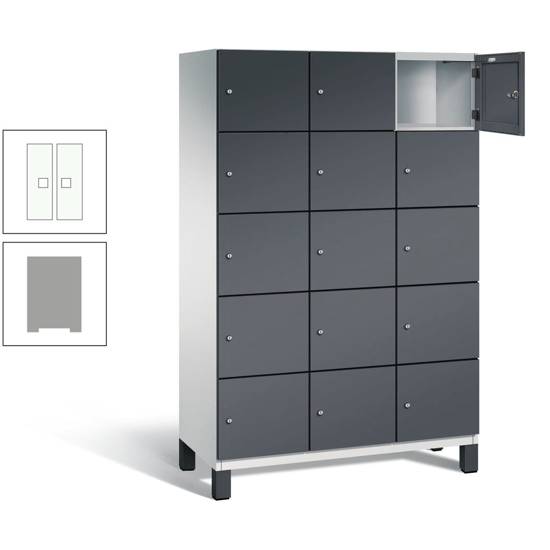 Fächerschrank, Stahlschrank, 15 Fächer, Türöffnungsbegrenzer, Füße, 1.980 x 1.200 x 525 mm (HxBxT), Korpus anthrazitgrau, Front anthrazitgrau