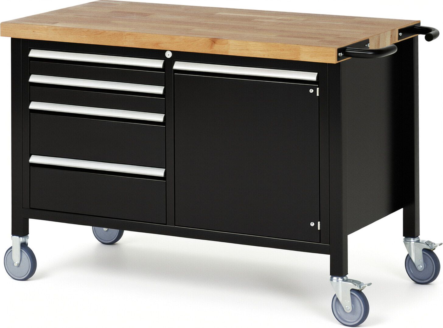 Mobile Werkbank, Schrank - 4 Schubladen - Teilauszug - 90:2/180:2 - Höhe 920-1.120 mm - 1.250 x 700 mm - 450 kg - Anthrazitgrau