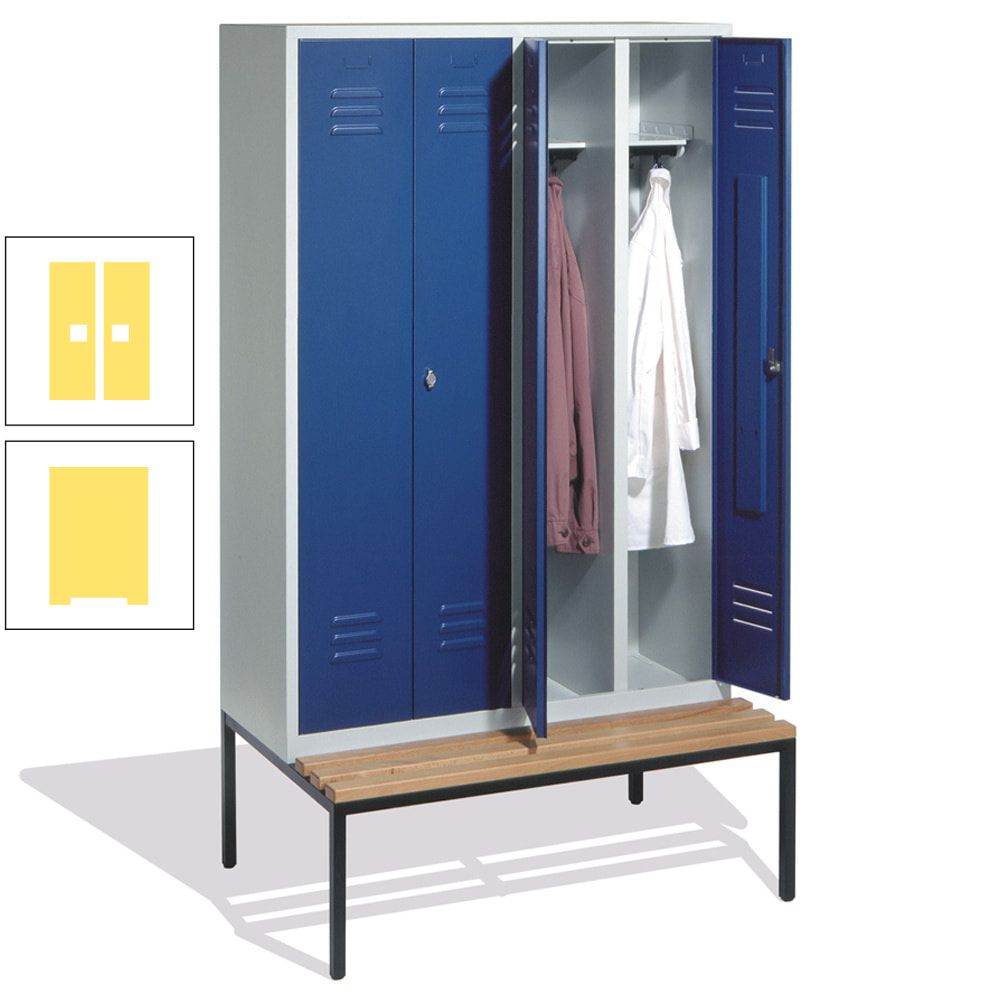Doppel-Spindschrank, Buche Sitzbank untergebaut, 4 Abteile a 300 mm, Korpus lichtgrau, Tür anthrazitgrau, 2.090 x 1.190 x 815 mm (HxBxT)