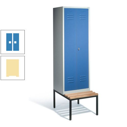 Doppel-Spindschrank, Buche Sitzbank untergebaut, 2 Abteile a 300 mm, Korpus lichtgrau, Tür anthrazitgrau, 2.090 x 610 x 815 mm (HxBxT)