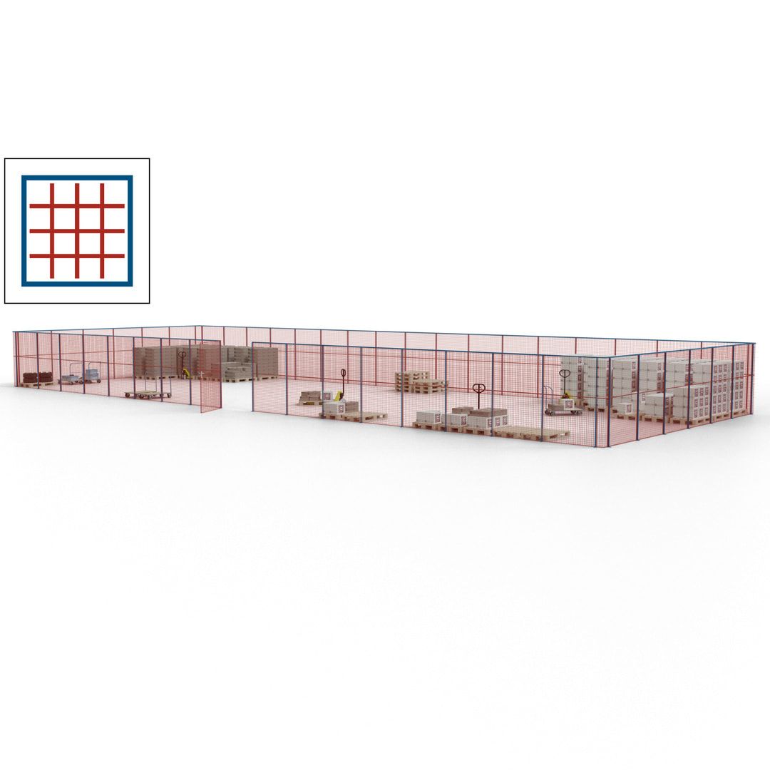 Maschinen Schutzgitter - Hallentrennwand - Sicherheitszaun - Tür - 69 m - 2.200 x 19.900 x 15.400 mm (HxBxT) - enzianblau