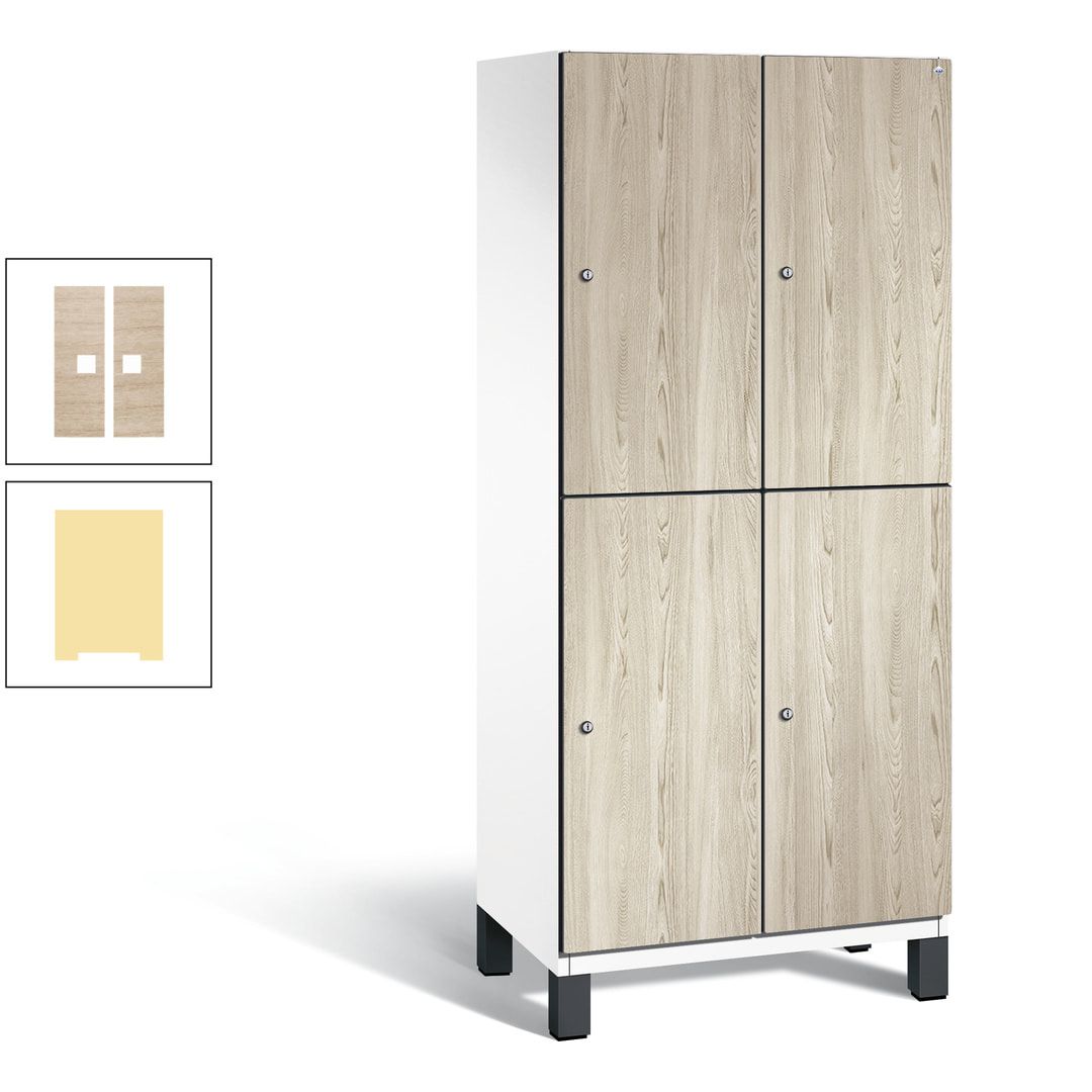 Fächerschrank, Garderobenschrank, mit Füßen, 2 Abteile, 1.980 x 800 x 525 mm (HxBxT), Korpus anthrazitgrau, Tür Donau-Ahorn