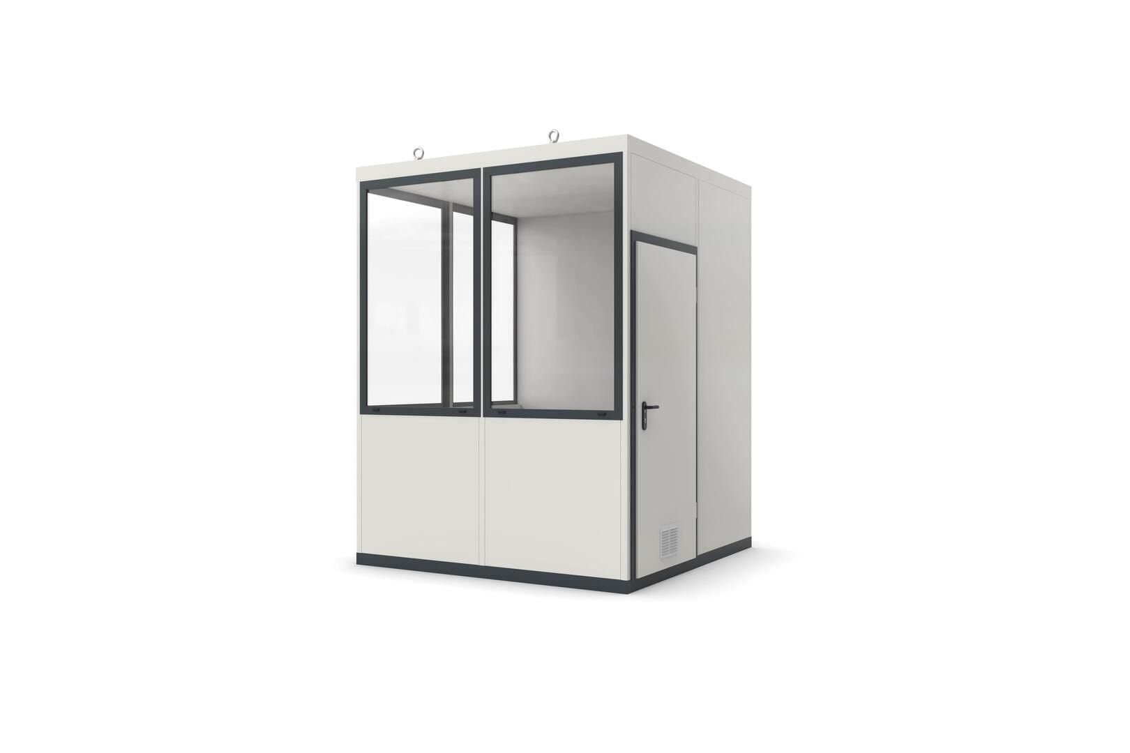 Bürocontainer, Aufsichtsstand, Meisterbüro, Lagerhallenbüro, mobil, für Innen, 2.620 x 2.045 x 2.045 mm (HxBxT), 4,18 qm, ohne Fußboden