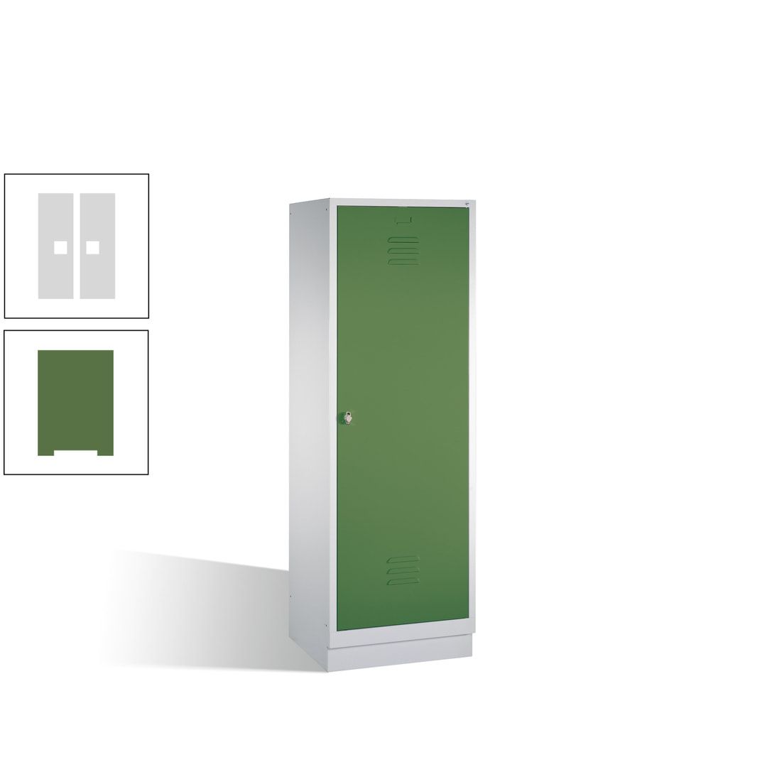 Doppel-Spind mit Großtür, Garderobenschrank mit Sockel, 2 Abteile a 300 mm, Korpus anthrazitgrau, Tür anthrazitgrau, 1.800 x 610 x 500 mm (HxBxT)