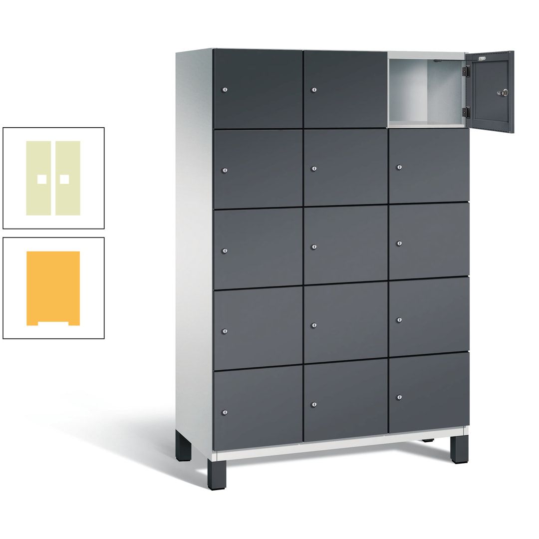 Fächerschrank, Stahlschrank, 15 Fächer, Türöffnungsbegrenzer, Füße, 1.980 x 1.200 x 525 mm (HxBxT), Korpus anthrazitgrau, Front anthrazitgrau