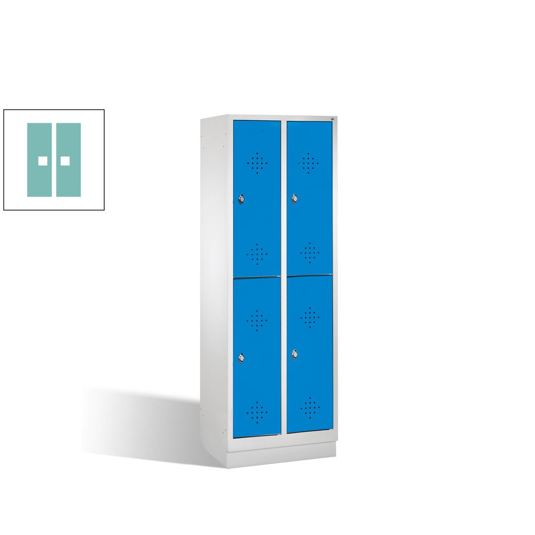 Garderobenschrank, 2 Abteile, 4 Fächer, 1.800 x 610 x 500 mm (HxBxT), Drehriegel, Sockel, Korpus anthrazitgrau, Türen anthrazitgrau