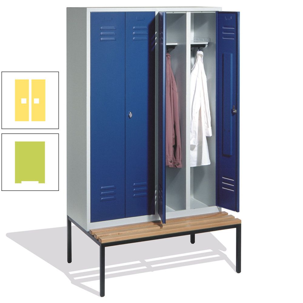 Doppel-Spindschrank, Buche Sitzbank untergebaut, 4 Abteile a 300 mm, Korpus lichtgrau, Tür anthrazitgrau, 2.090 x 1.190 x 815 mm (HxBxT)