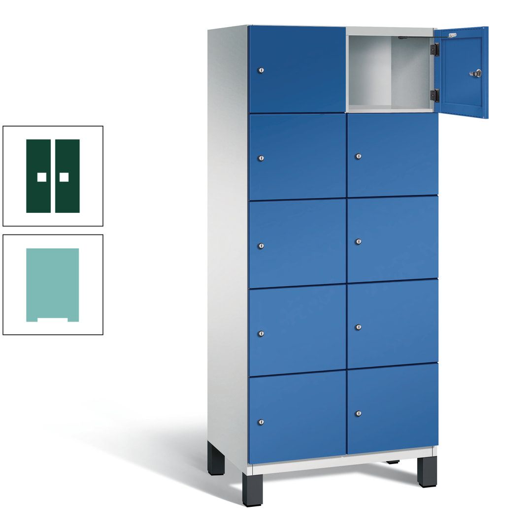 Fächerschrank, Stahlschrank, 10 Fächer, Türöffnungsbegrenzer, Füße, 1.980 x 800 x 525 mm (HxBxT), Korpus anthrazitgrau, Front anthrazitgrau
