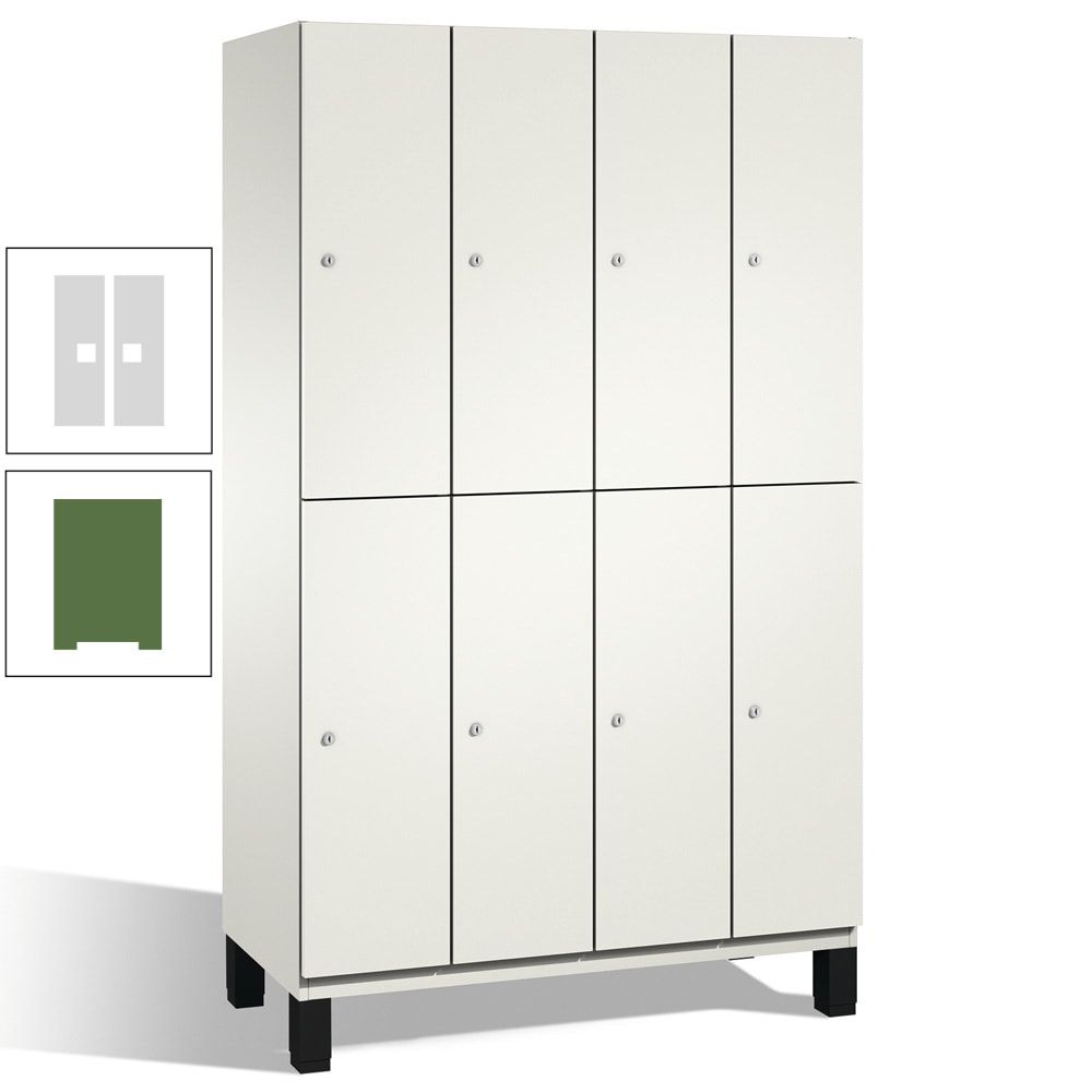 Fächerschrank, Stahlschrank, doppelstöckig, 8 Fächer, mit Füßen, Korpus enzianblau, Tür Fernblau, 1.980 x 1.200 x 525 mm (HxBxT)