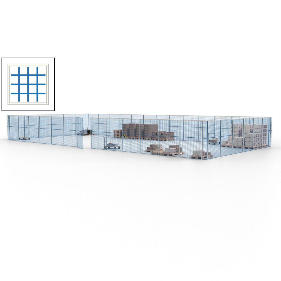 Maschinen Schutzgitter - Hallentrennwand - Sicherheitszaun - Tür - 57 m - 2.200 x 19.900 x 9.400 mm (HxBxT) - enzianblau