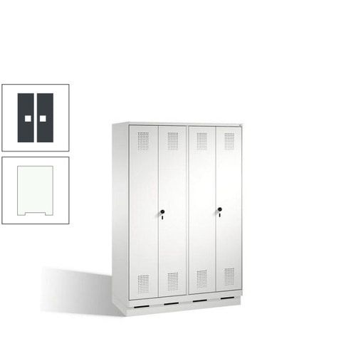 Doppel-Spind, Doppeltüren, Garderobenschrank mit Sockel, 4 Abteile a 300 mm, Korpus anthrazitgrau, Tür anthrazitgrau, 1.800 x 1.200 x 500 mm (HxBxT)