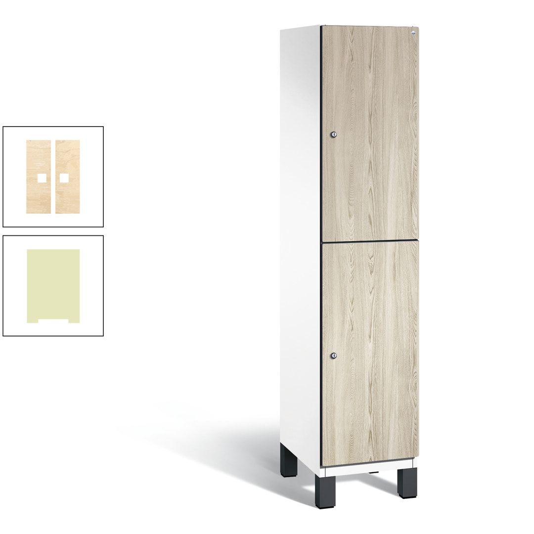 Fächerschrank, Garderobenschrank, mit Füßen, 1 Abteile, 1.980 x 400 x 525 mm (HxBxT), Korpus anthrazitgrau, Tür Donau-Ahorn
