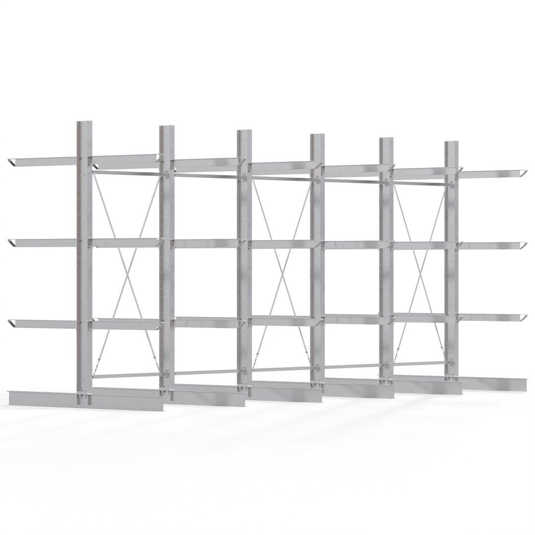 Doppelseitiges Kragarmregal feuerverzinkt, Schwerlastregal für außen - 2 Felder - 3.500 x 3.000 x 2.580 mm (HxBxT) - 800 kg - KARL heavy
