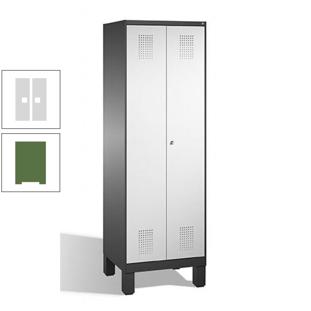 Doppel-Spind, Doppeltüren, Garderobenschrank mit Füßen, 2 Abteile a 300 mm, Korpus anthrazitgrau, Tür anthrazitgrau, 1.850 x 600 x 500 mm (HxBxT)