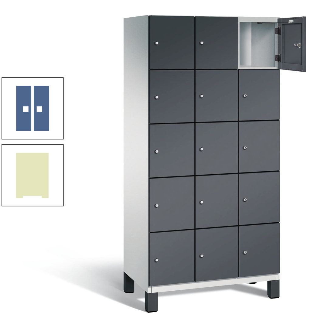 Fächerschrank, Stahlschrank, 15 Fächer, Türöffnungsbegrenzer, Füße, 1.980 x 900 x 525 mm (HxBxT), Korpus anthrazitgrau, Front anthrazitgrau