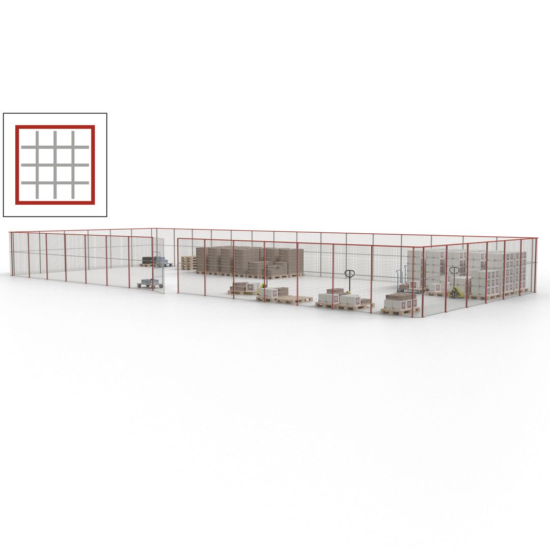 Maschinen Schutzgitter - Hallentrennwand - Sicherheitszaun - Tür - 63 m - 2.200 x 22.900 x 9.400 mm (HxBxT) - enzianblau