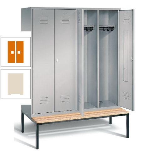 Doppel-Spindschrank, Buche Sitzbank untergebaut, 4 Abteile a 400 mm, Korpus lichtgrau, Tür anthrazitgrau, 2.090 x 1.590 x 815 mm (HxBxT)