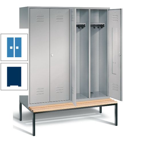 Doppel-Spindschrank, Buche Sitzbank untergebaut, 4 Abteile a 400 mm, Korpus lichtgrau, Tür anthrazitgrau, 2.090 x 1.590 x 815 mm (HxBxT)