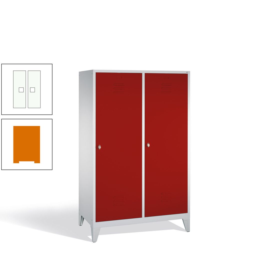 Doppel-Spind mit 2 Großtüren, Garderobenschrank mit Füßen, 4 Abteile a 300 mm, Korpus anthrazitgrau, Tür anthrazitgrau, 1.850 x 1.190 x 500 mm (HxBxT)
