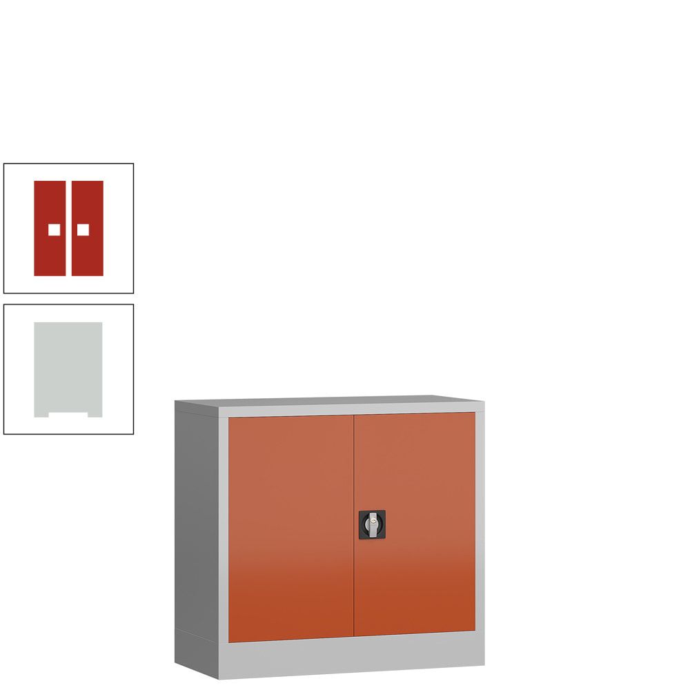 Aktenschrank, Büroschrank, abschließbar, Flügeltüren, 1 Fachboden, 750 x 800 x 380 mm (HxBxT), Stahl, Korpus und Türen lichtgrau
