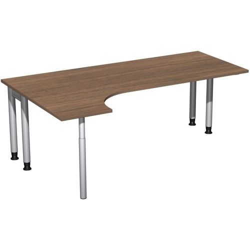 Eckschreibtisch, Ecke links, Füße einseitig verkürzt, 4-Fuß Pro, höhenverstellbar, 680-800 x 1.600 x 1.200 mm (HxBxT), Dekor Ahorn