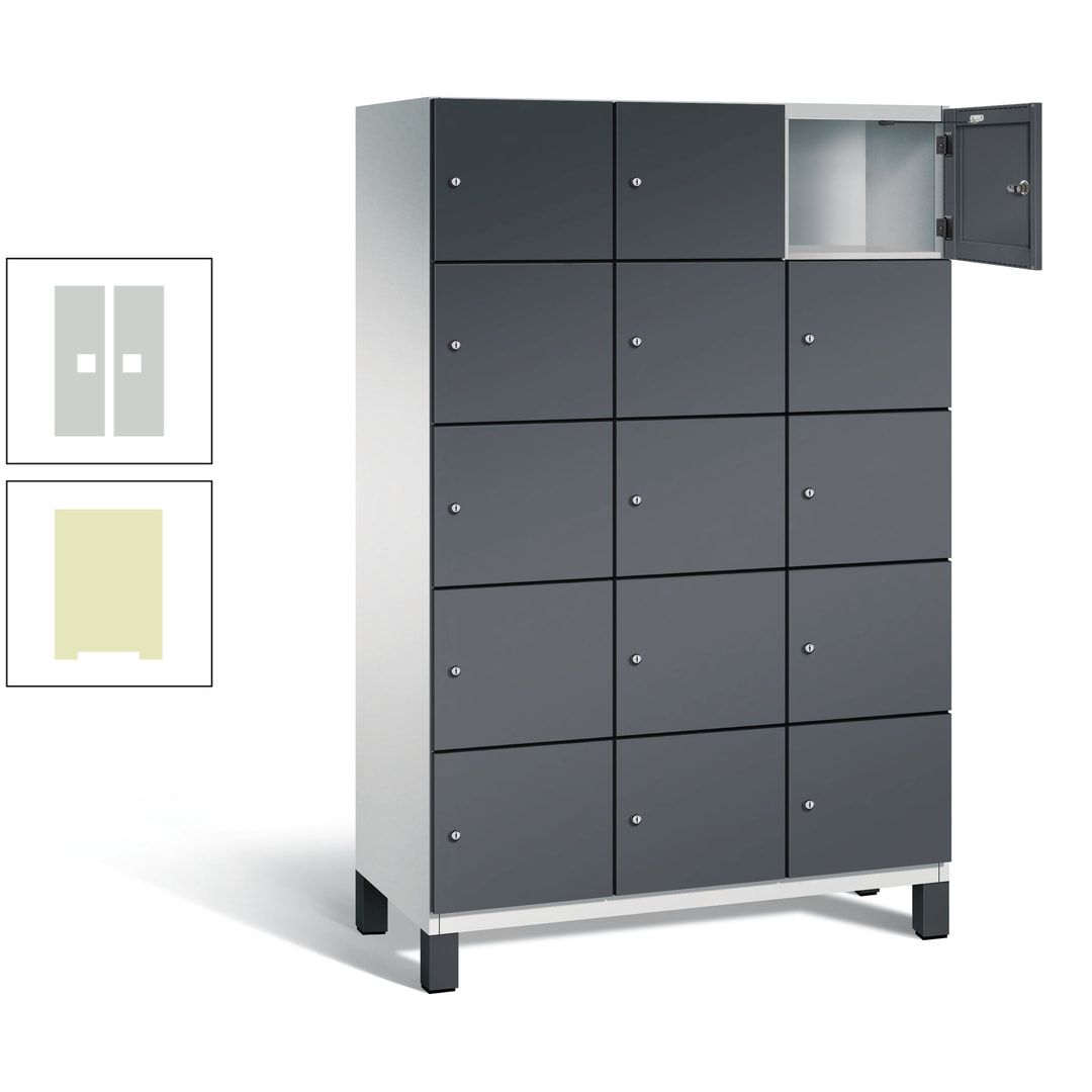 Fächerschrank, Stahlschrank, 15 Fächer, Türöffnungsbegrenzer, Füße, 1.980 x 1.200 x 525 mm (HxBxT), Korpus anthrazitgrau, Front anthrazitgrau
