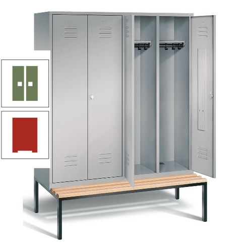 Doppel-Spindschrank, Buche Sitzbank untergebaut, 4 Abteile a 400 mm, Korpus lichtgrau, Tür anthrazitgrau, 2.090 x 1.590 x 815 mm (HxBxT)