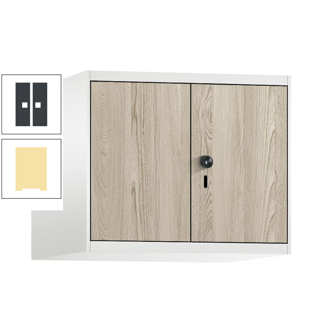 Aufsatzschrank, Schrankaufsatz, Türen paarweise, 2 Fächer a 300 mm, Farbe Pastellgelb, Tür anthrazitgrau , 500 x 600 x 500 mm (HxBxT)