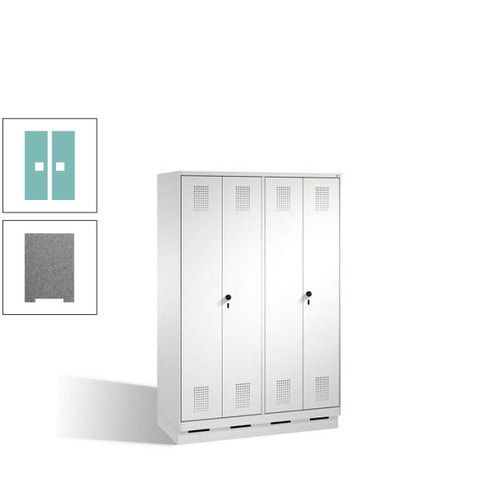 Doppel-Spind, Doppeltüren, Garderobenschrank mit Sockel, 4 Abteile a 300 mm, Korpus anthrazitgrau, Tür anthrazitgrau, 1.800 x 1.200 x 500 mm (HxBxT)