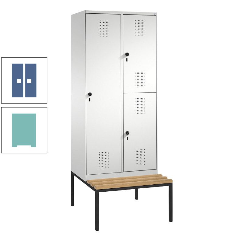 Garderobenschrank, Spind ein- und doppelstöckig Sitzbank, 2 Abteile, 3 Fächer, 2.090 x 800 x 500 mm (HxBxT), Front anthrazitgrau, Korpus anthrazitgrau