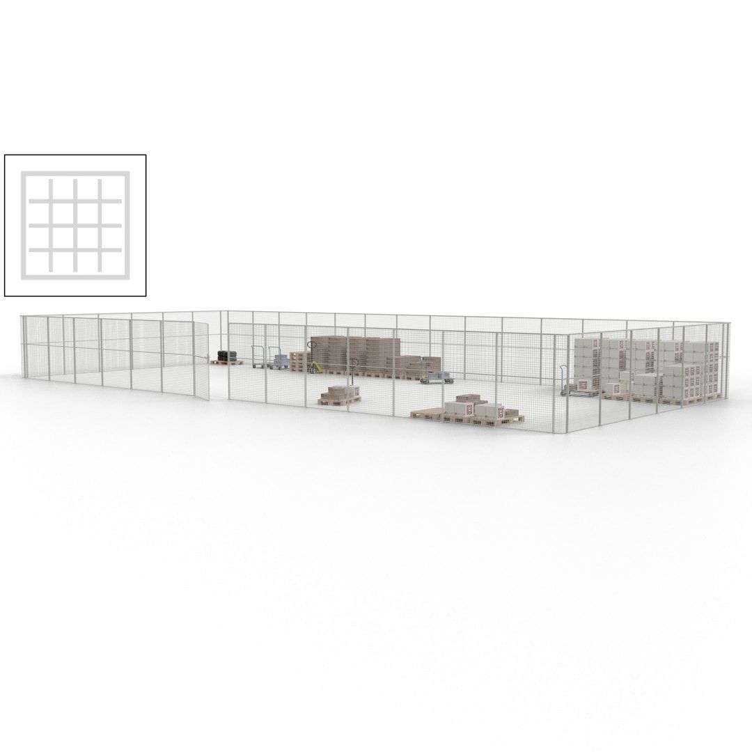 Maschinen Schutzgitter - Hallentrennwand - Sicherheitszaun - Tür - 60 m - 2.200 x 21.400 x 9.400 mm (HxBxT) - enzianblau